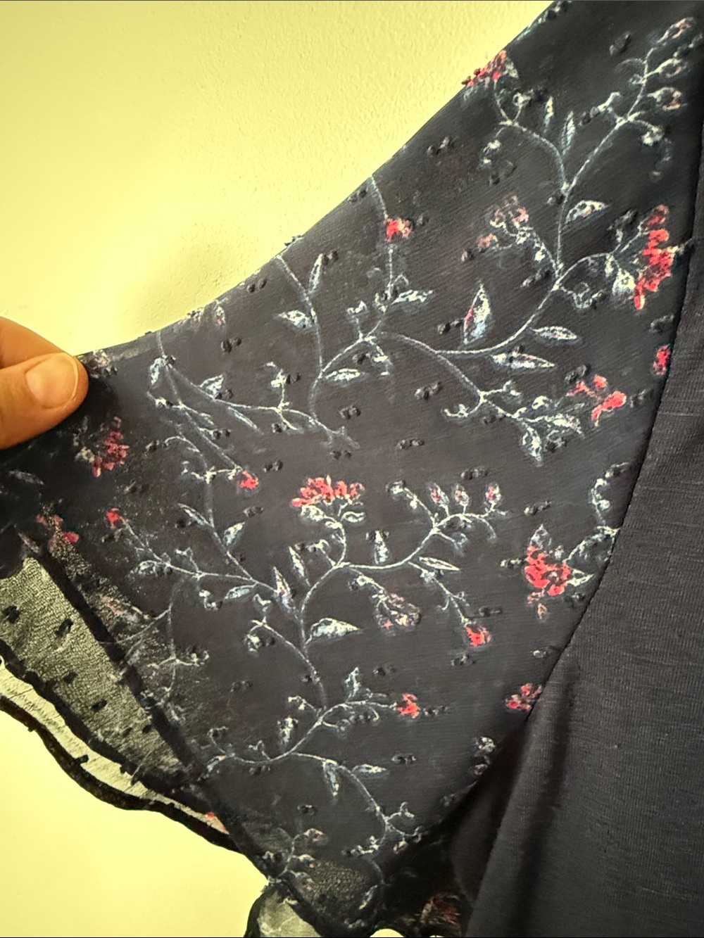 Maurices Navy Floral Flutter Sleeve Lace-Hem Top Size XL - Picture 3 of 8